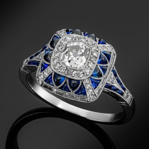Bague carrée bleue lumineuse | Or