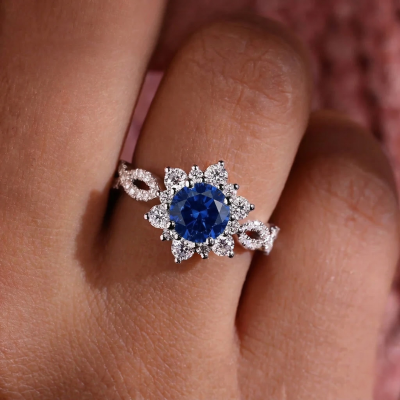 Bague fleur saphir cristal | Or blanc