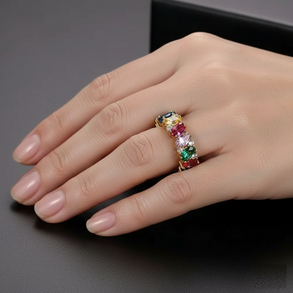 Bague rétro à brillants multicolores | Or