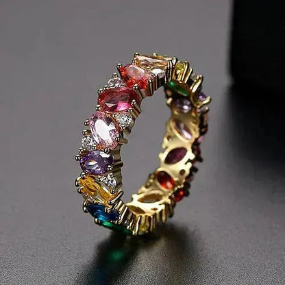 Bague rétro à brillants multicolores | Or