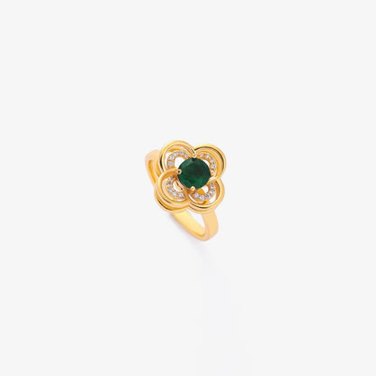 Bague tourbillon émeraude trèfle auréole | Or