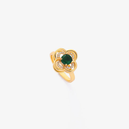 Bague tourbillon émeraude trèfle auréole | Or