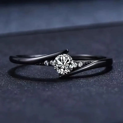 Bague vintage noir avec cristal | Or