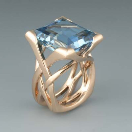 Bague vintage à brillants bleus | Or rose
