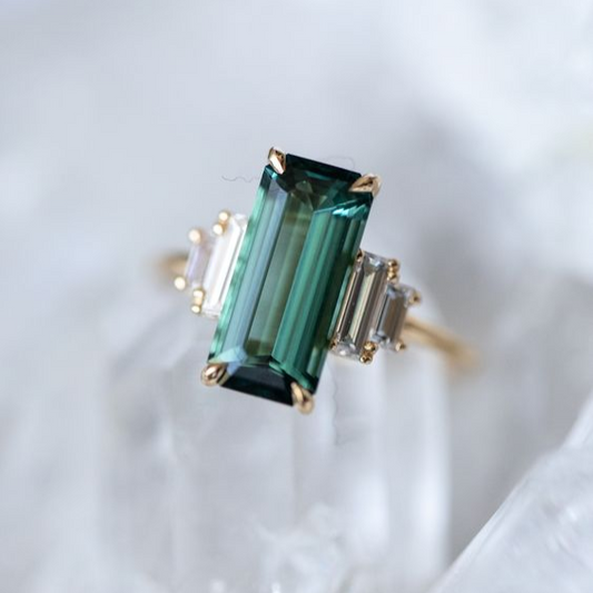 Bague vintage en verre cubique turquoise | Or