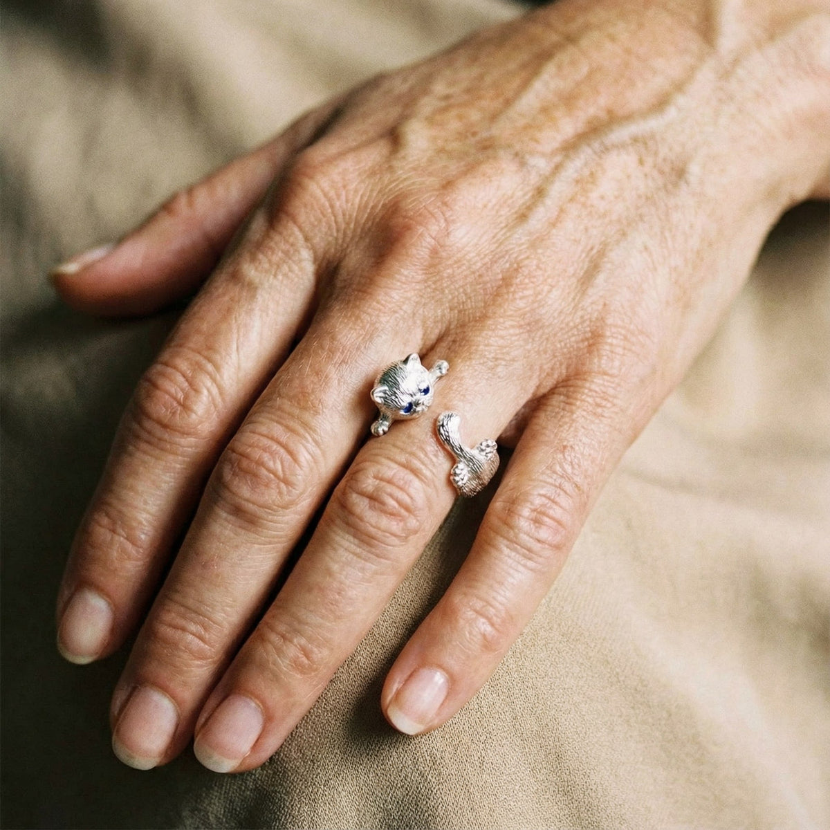 Bague ajustable 925 avec des chatons | Or blanc