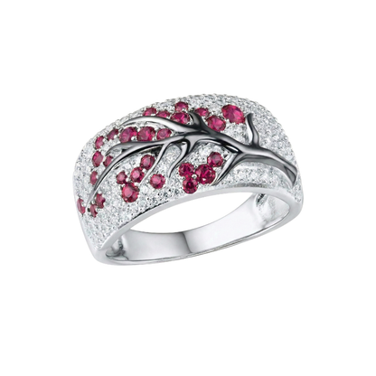 Bague avec rubis et fleurs | Or blanc