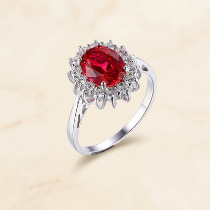 Bague classique avec rubis et bord | Or blanc