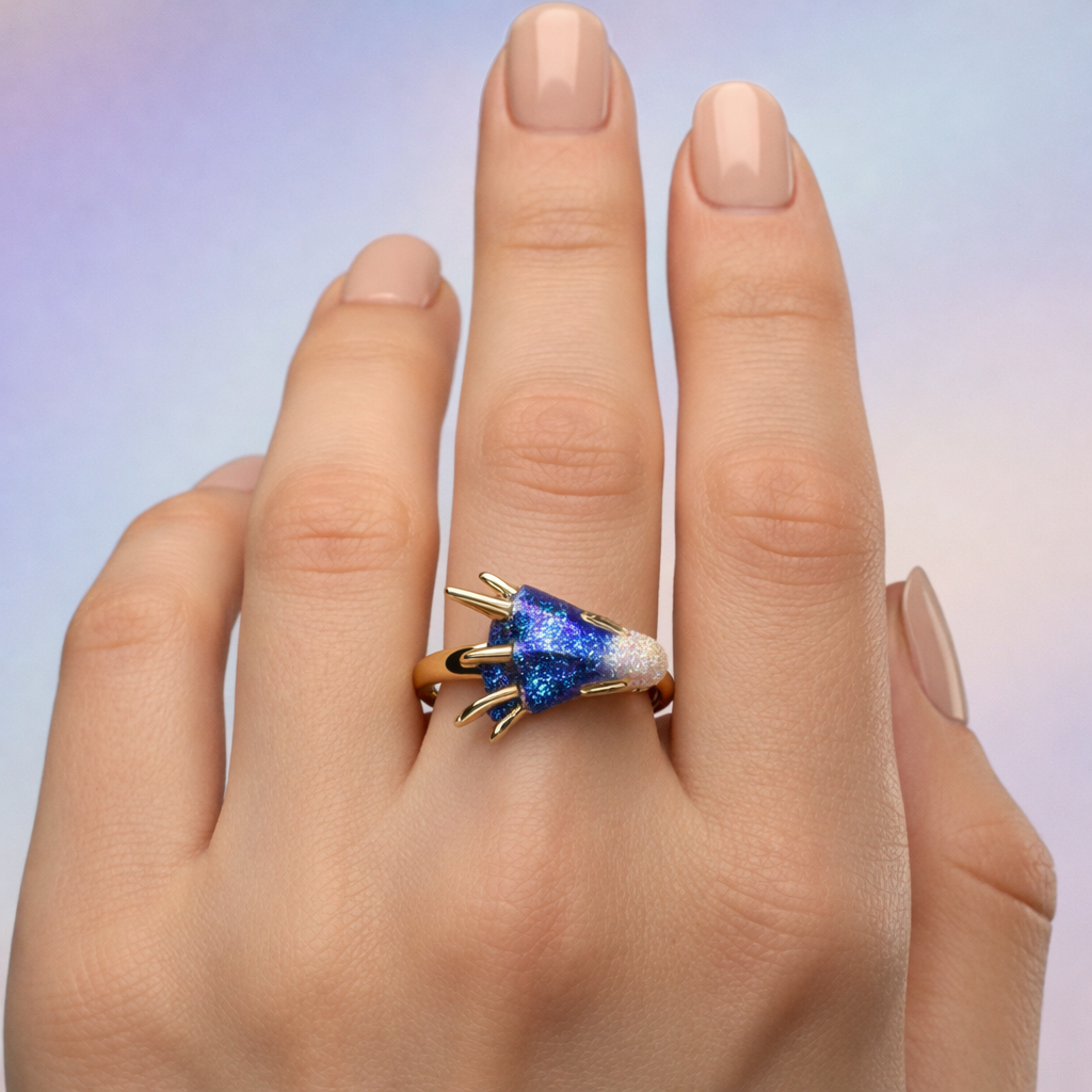 Bague dragon ajustable et émail fait main | Or blanc