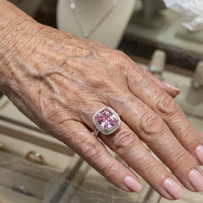Bague en saphir rose coussin | Or blanc