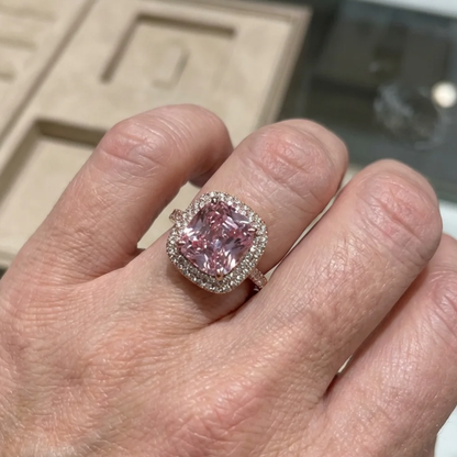 Bague en saphir rose coussin | Or blanc