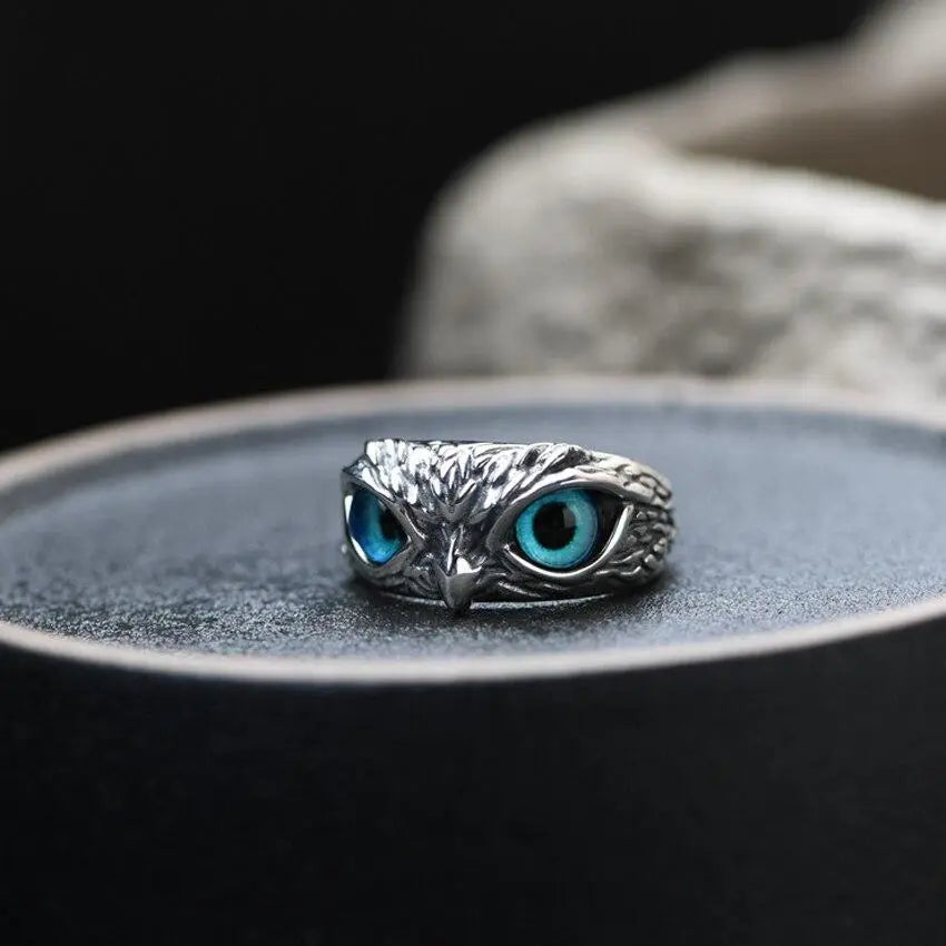 Bague hibou porte-bonheur ajustable avec opale | Or blanc