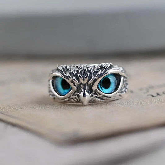 Bague hibou porte-bonheur ajustable avec opale | Or blanc