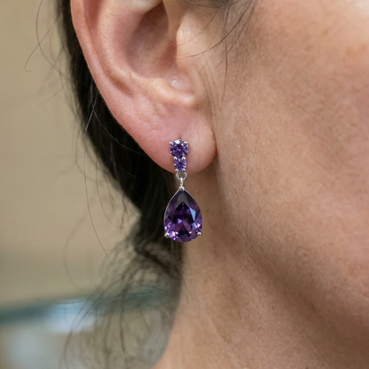 Boucles d'oreilles améthyste goutte de rosée | Or blanc