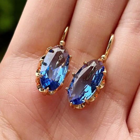 Boucles d'oreilles fleur bleue | Or