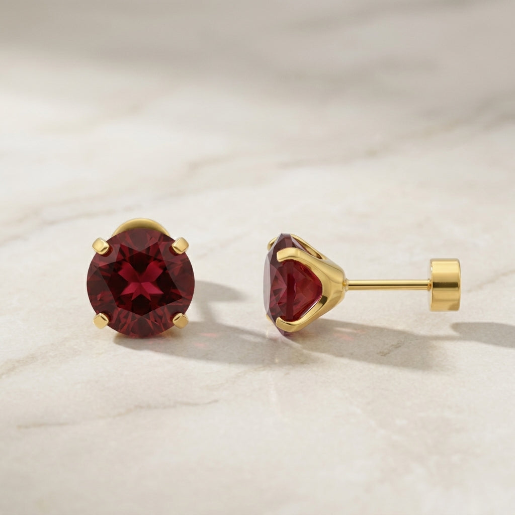 Boucles d'oreilles rubis rond | Or