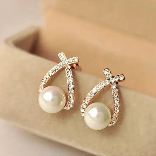 Boucles d'oreilles avec perles et cristaux tressés | Or
