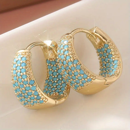 Boucles d'oreilles créoles en perles turquoise et ton | Or