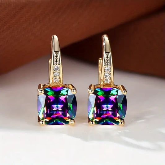 Boucles d'oreilles en anneau en pierre mystique | Or