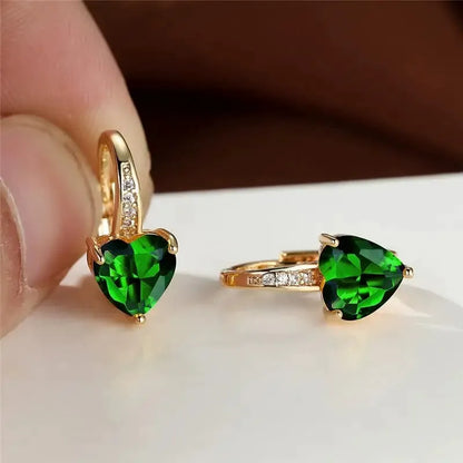 Boucles d'oreilles en pierre cœur émeraude | Or