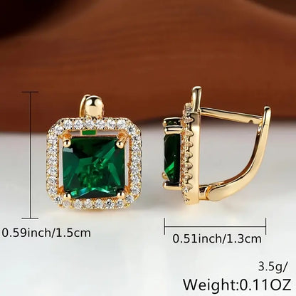 Boucles d'oreilles à brillant carré vert | Or