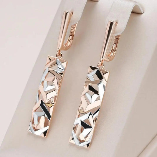 Boucles d'oreilles pendantes en forme rectangulaire | Or