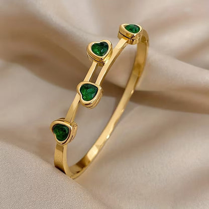 Bracelet cœurs verts | Or