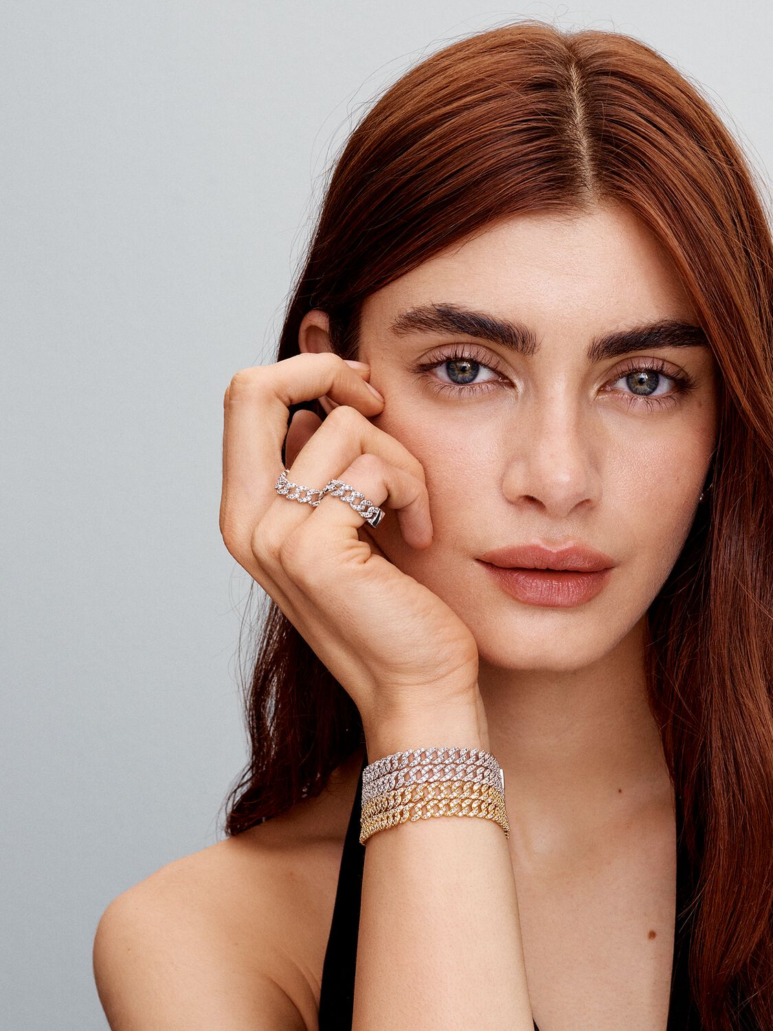 Bracelet cubain pave | Or blanc