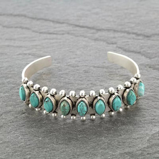 Bracelet cuff turquoise Azmira | Or blanc