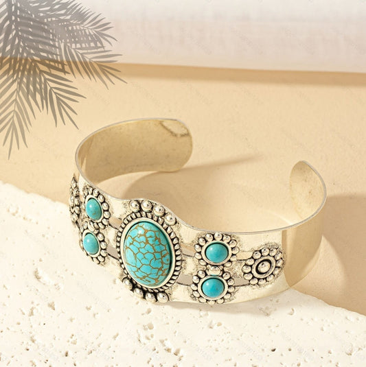 Bracelet manchette Seren turquoise | Or blanc