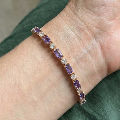 Bracelet tennis prisme améthyste | Or rose