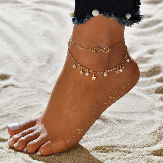 Bracelet avec cordon infini + perles et étoiles | Or