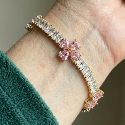 Bracelet en cœur avec améthyste et trèfle | Or