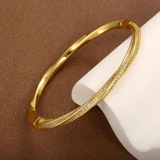 Bracelet en cristal élégant avec deux rangées | Or