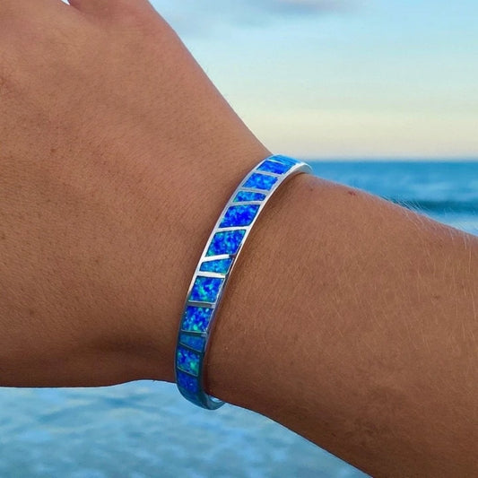 Bracelet en opale bleue | Or blanc