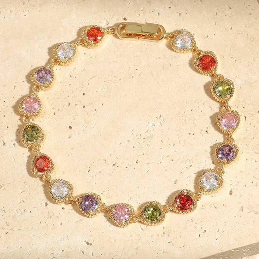 Bracelet rétro en forme de cœur « amour arc-en-ciel » | Or