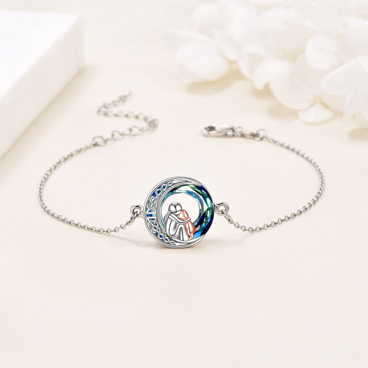 Bracelet réglable avec pendentif en forme de chien | Or blanc