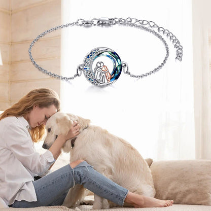 Bracelet réglable avec pendentif en forme de chien | Or blanc