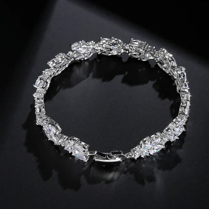 Bracelet rétro avec chaîne brillante | Or blanc
