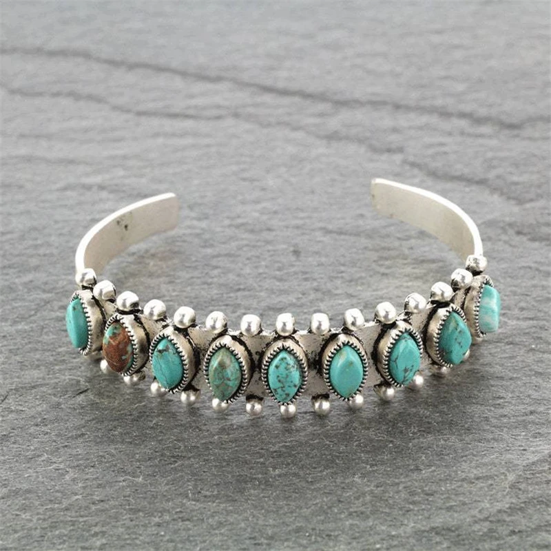 Bracelet rétro avec pierres turquoises | Or
