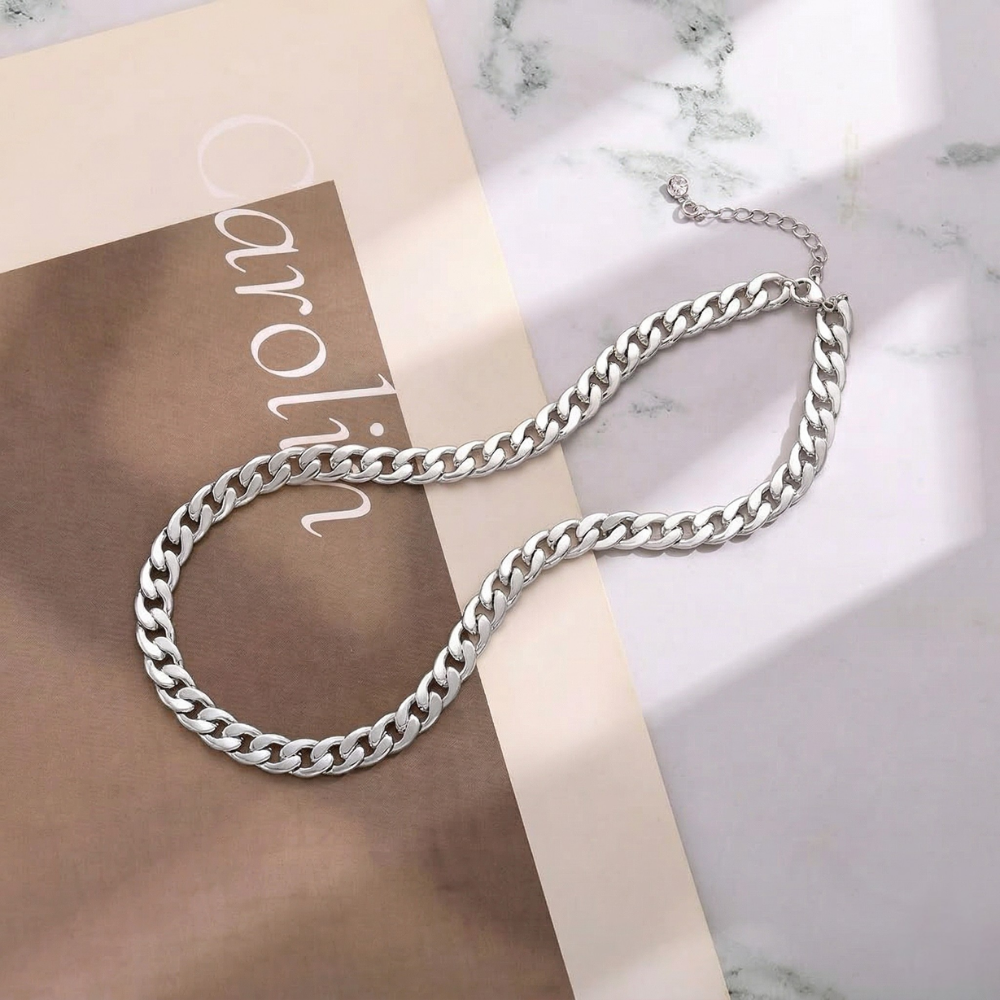 Collier cubain à gros maillons | Or blanc