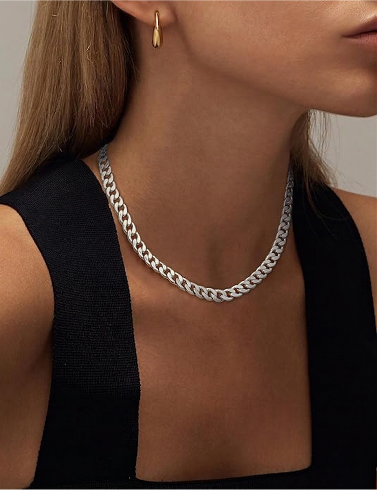 Collier cubain à gros maillons | Or blanc