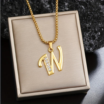 Collier initial en cristal accent | Or