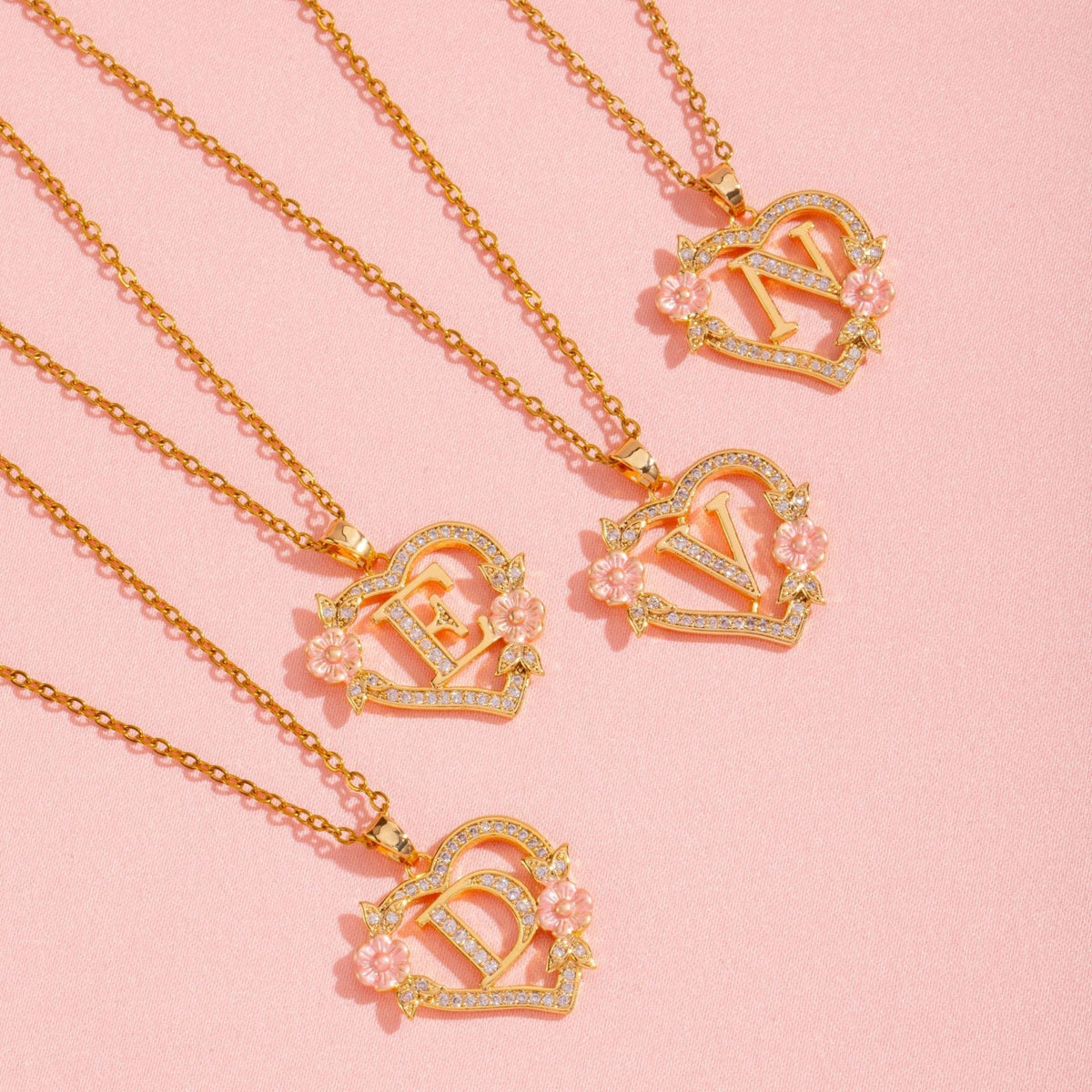 Collier initiale charme floral | Or
