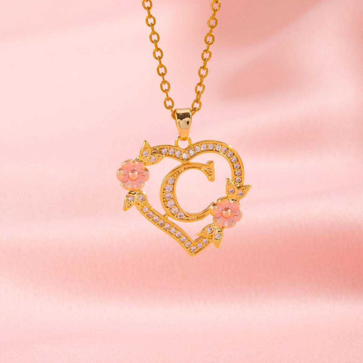 Collier initiale charme floral | Or