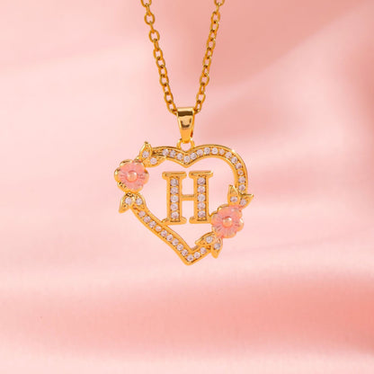 Collier initiale charme floral | Or