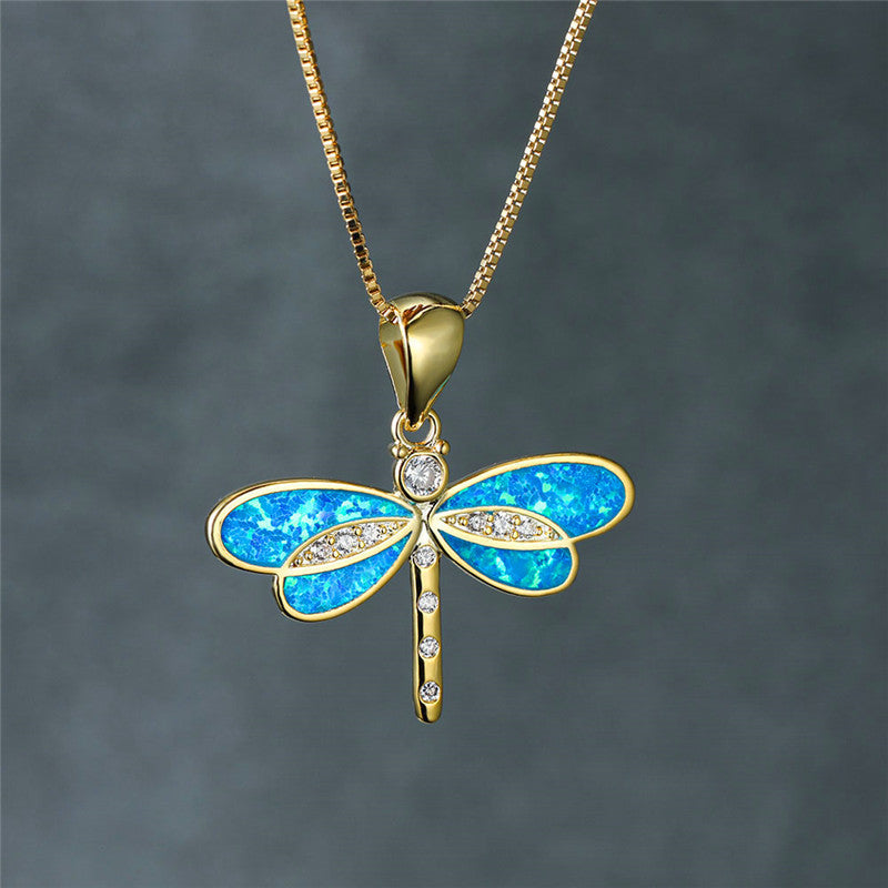 Collier libellule avec opale | Or