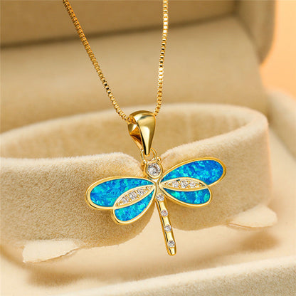 Collier libellule avec opale | Or