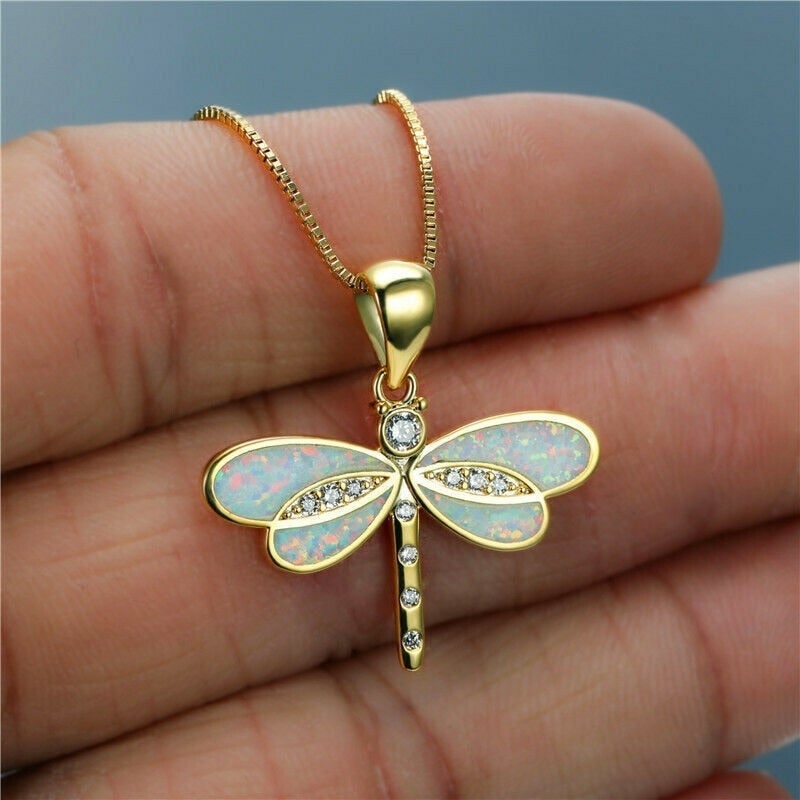 Collier libellule avec opale | Or