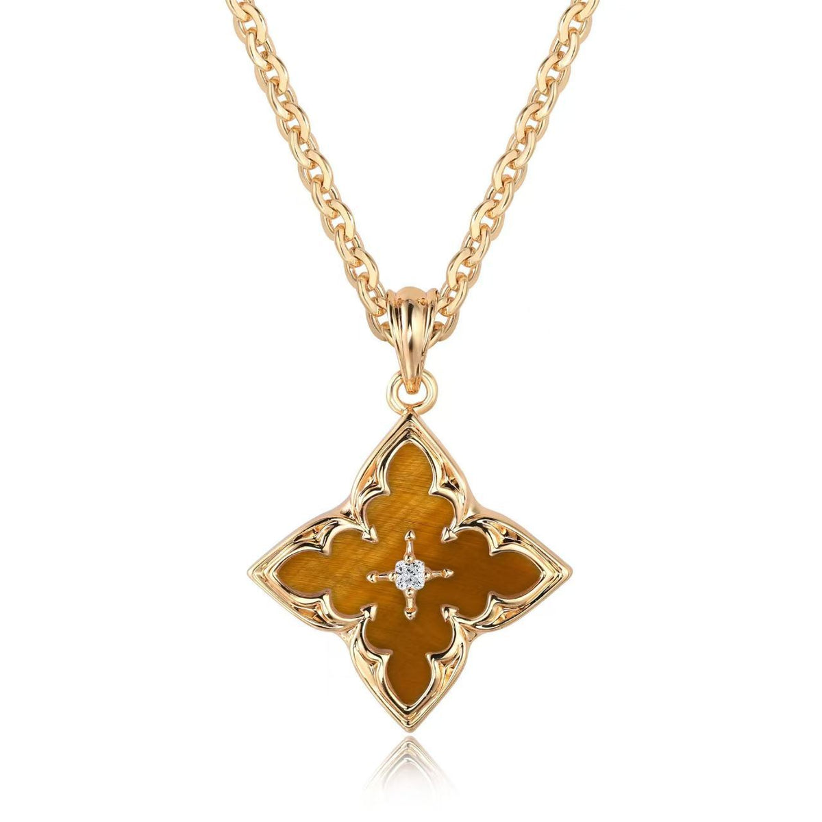 Collier pendentif trèfle bleu | Or